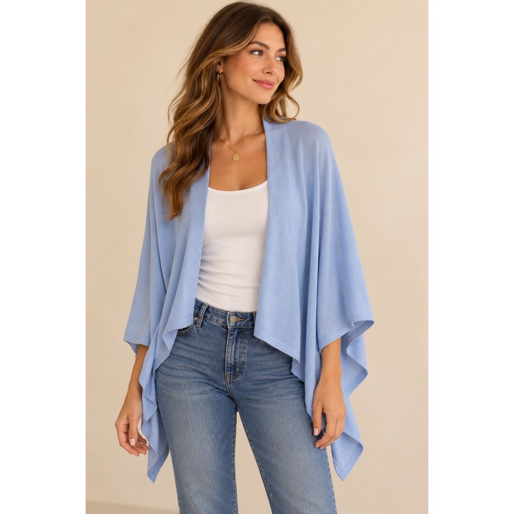 NWT Adrianna Papell S'HUG Cardigan Wrap Sky Blue Cashmere Wool Shawl Wrap XS/S